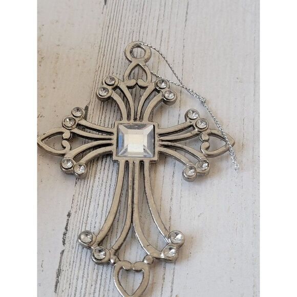 Metal cross gem silver ornament Xmas decor Bible - Picture 2 of 4